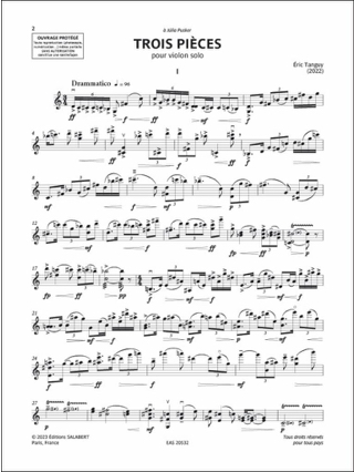 Trois pièces - Eric Tanguy - Partition - Violon